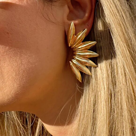 Anthropologie | Jewelry | New Anthropologie Gold Sun Ray Fan Earrings ...